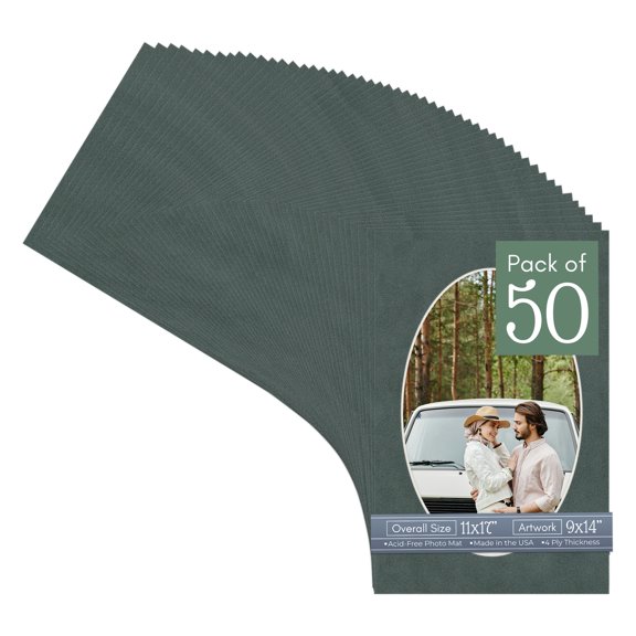 Dark Grey Suede Picture Frame Mat for 11x17 Frames - Oval Opening for 9x14 Photos - 50 Mats