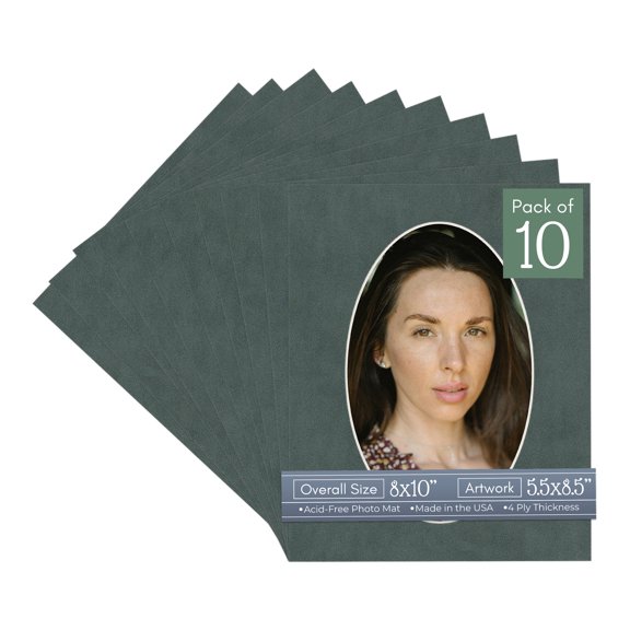 Dark Grey Suede Picture Frame Mat for 8x10 Frames - Oval Opening for 5.5x8.5 Photos - 10 Mats