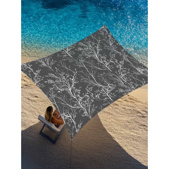 Dark Grey Sun Shade Sail 8' x 10', White Tree Branch Botanical Abstract Plant Leaves Rectangle Outdoor Sunshade Canopy, Waterproof UV Block Patio Covers for Garden Yard Beach