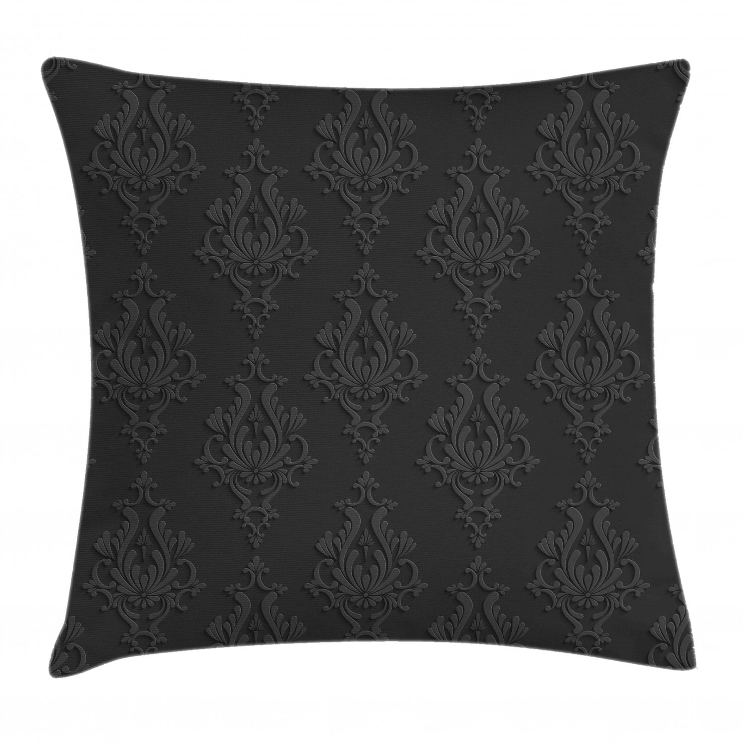 Dark Grey Throw Pillow Cushion Cover, Antique Damask Pattern in 3D