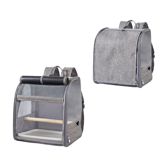 Dark Grey Transparent Window Bird Carrier Backpack For Parrots Pigeons With Ventilation Holes