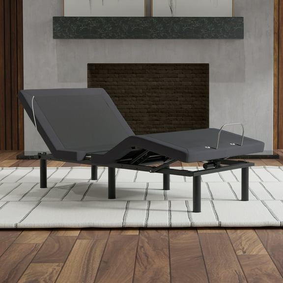 Dark Grey Twin Xl Adjustable Base With Glide Towards Wall & Massager Function Metal Voice Command, Massages Zero Style