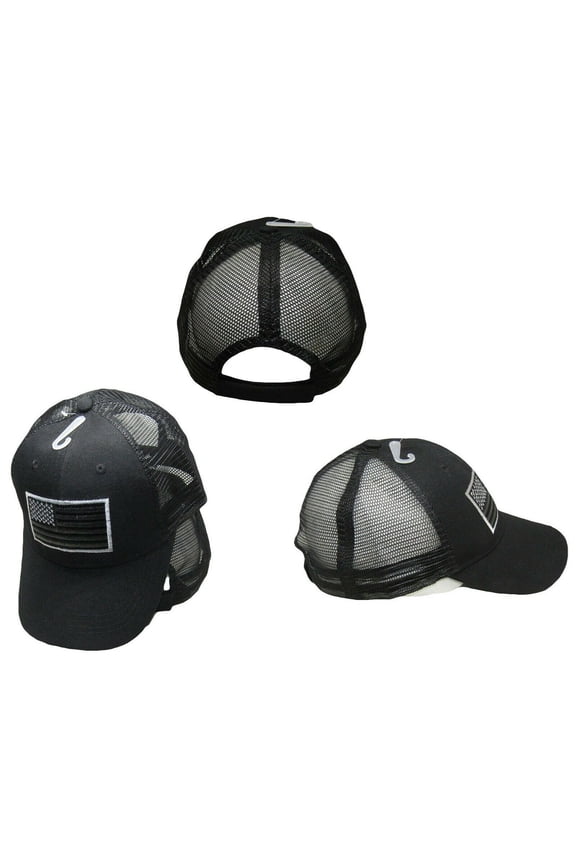 Dark Grey USA American Flag Patch Black Embroidered Baseball Cap Hat 610C