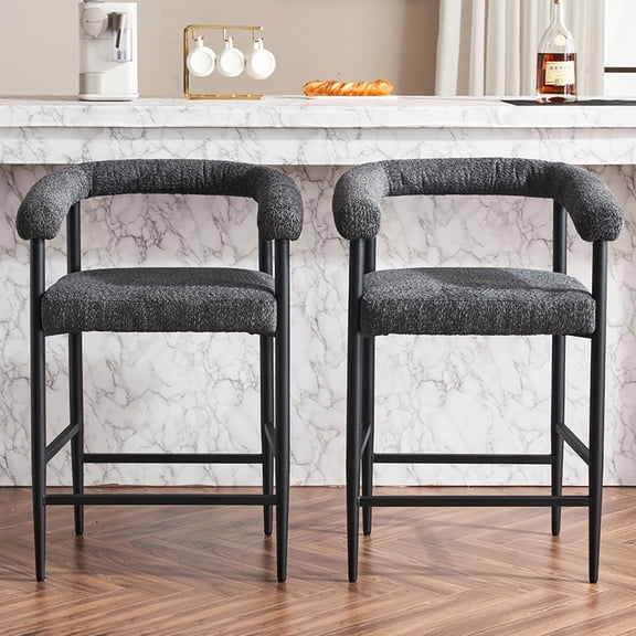Dark Grey Upholstered Bar Stools / Versatile for Cafe and Home Use