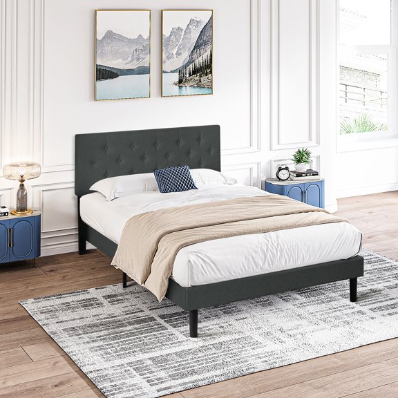Dark Grey, Upholstered Bed, Easy Assembly - Comfortable Bedroom Solution