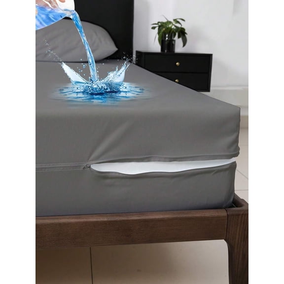 Dark Grey Waterproof Mattress Encasement with Zipper