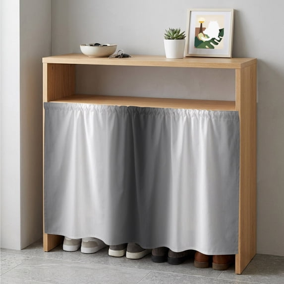 Dark Grey White Cabinet Curtain 35"Wx35"L,Dustproof Under Sink Skirt with Self Adhesive Tape,Farmhouse Ombre Color Modern Simple Cabinet Curtain Cover for Kitchen Sink,Bathroom Vanity,Laundry Room