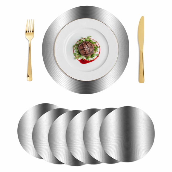 Dark Grey White Round Placemats Set of 6, Braided Polypropylene Place Mats, Farmhouse Ombre Color Modern Simple Washable Table Mats for Kitchen Dinner Holiday Wedding Party Coffee Table Decor 15"