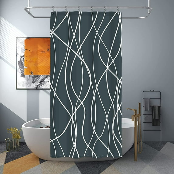 Dark Grey and White Striped Fabric Shower Curtain for Bathroom with 8 Hooks, Shower Curtains for Bathroom Decoration 36x72 Inch with Hooks Weighted Hem,Waterproof Bath Accessories Hotel Style