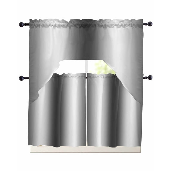 Dark Grey White Swag Curtains for Living Room/Bedroom Windows, Farmhouse Ombre Color Modern Simple Kitchen Curtains and Valances Set 36 Inch Length, Light Filtering Swags Valance Curtain Panels