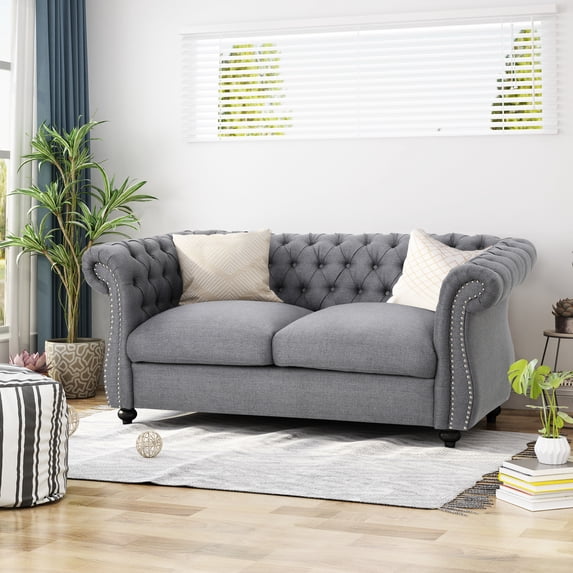 Dark Grey With Classic Tufting And Accents Stylish Nailhead Seating