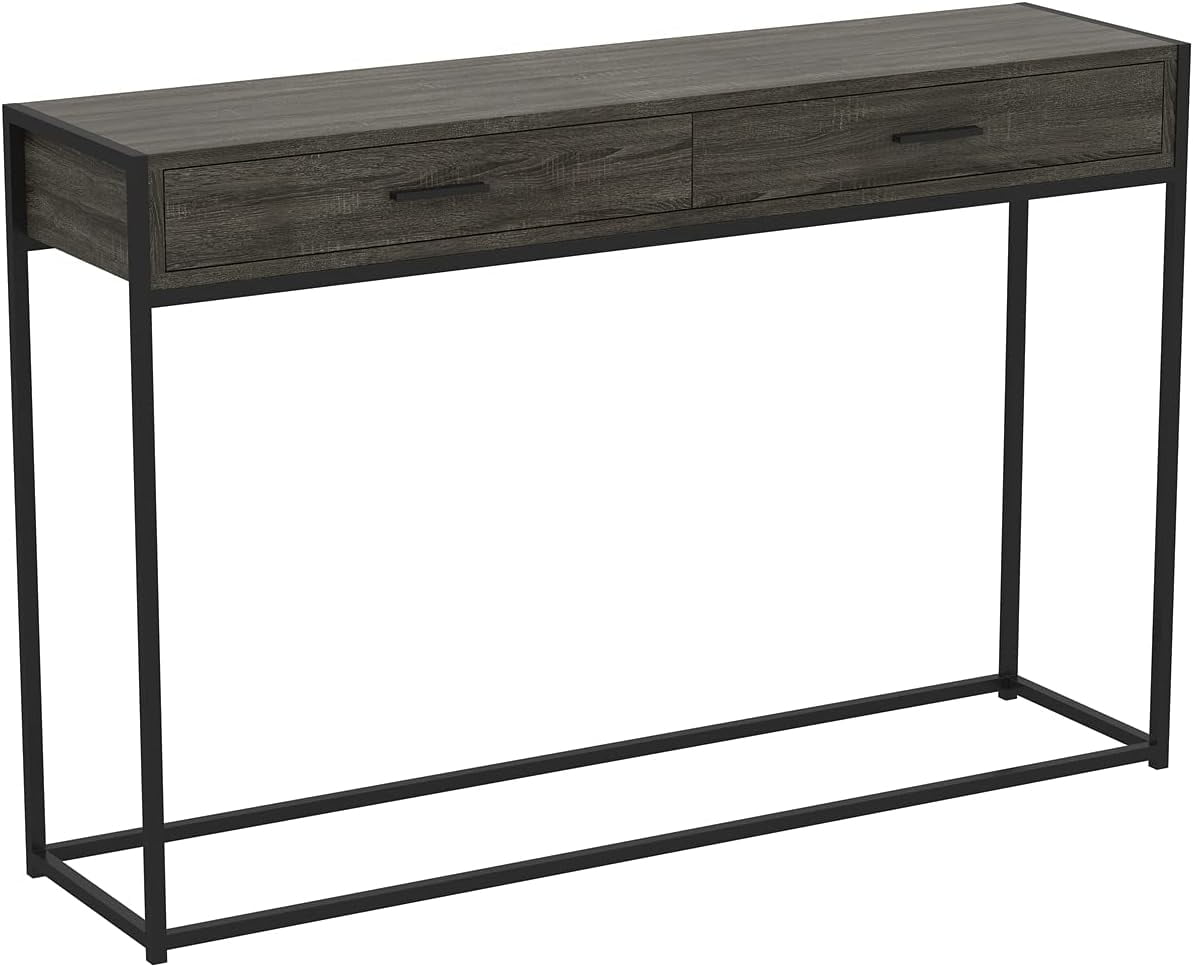Dark Grey nsole Table With Black Metal Leg, Hallway Table With Drawers