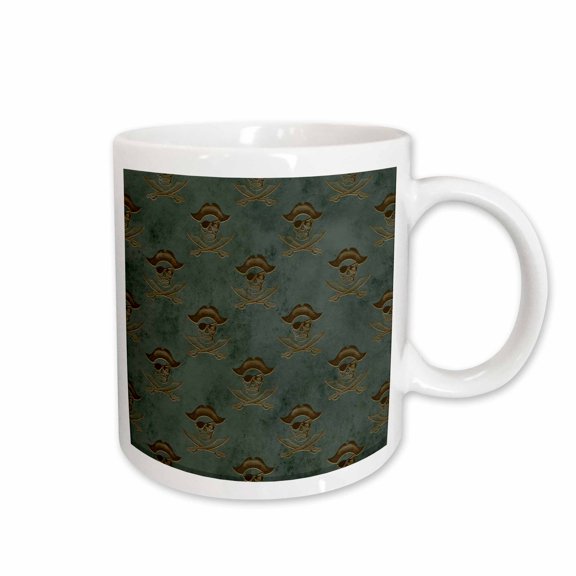 3drose, Dark Grunge Image of Gold Pirate and Swords on Green Pattern, 15oz Mug