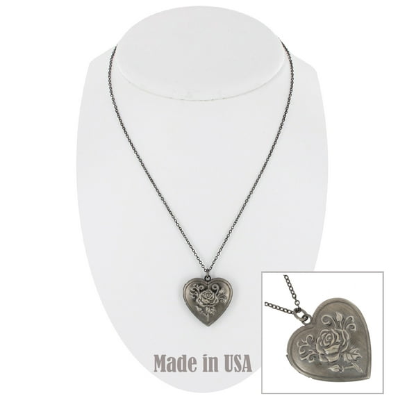 Dark Gun Metal Rose Heart Photo Locket Pendant Necklace Ladies Adult Female Women