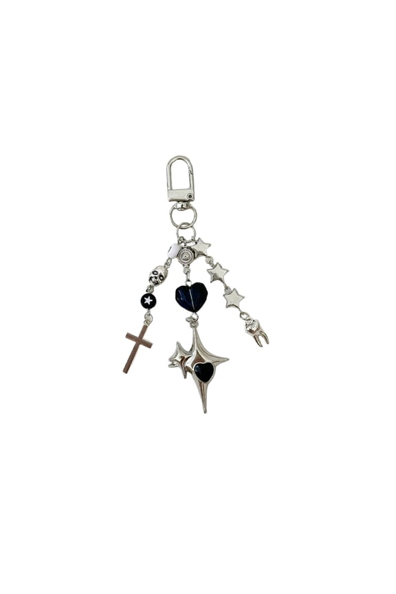 Dark Halloween Beaded Keychain Punk Style Alloy Metal Key Ring with Swivel Clasp Black Bead Pendant for Keys Phone Chain Bag Charm Backpack Decoration Car Key Fob 4.53 Inch Key Holder