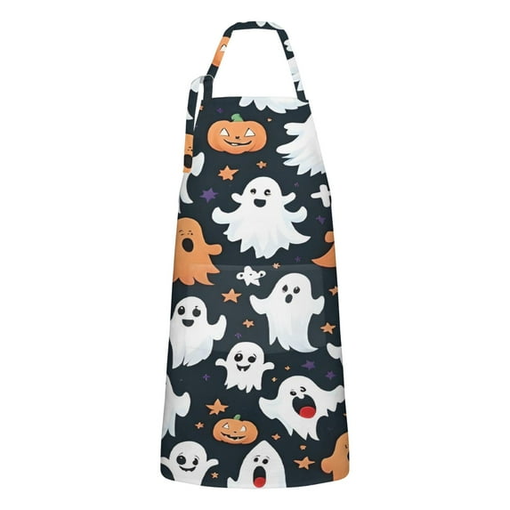 Dark Halloween Ghosts Pumpkins and Stars Apron-Garden Aprons for Women with Pockets-Cotton Linen Waterproof Kitchen Cooking Gardening Aprons Adjustable for Kitchen,Cooking,BBQ and Salon 32"x27"