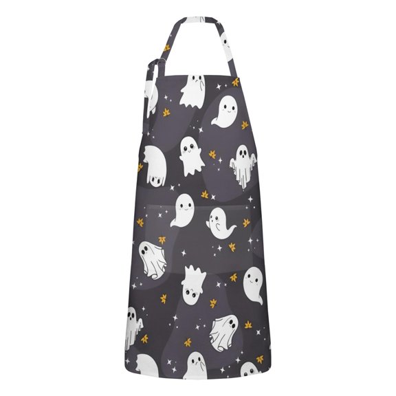 Dark Halloween Ghosts with Stars Apron-Garden Aprons for Women with Pockets-Cotton Linen Waterproof Kitchen Cooking Gardening Aprons Adjustable for Kitchen,Cooking,BBQ and Salon 32"x27"