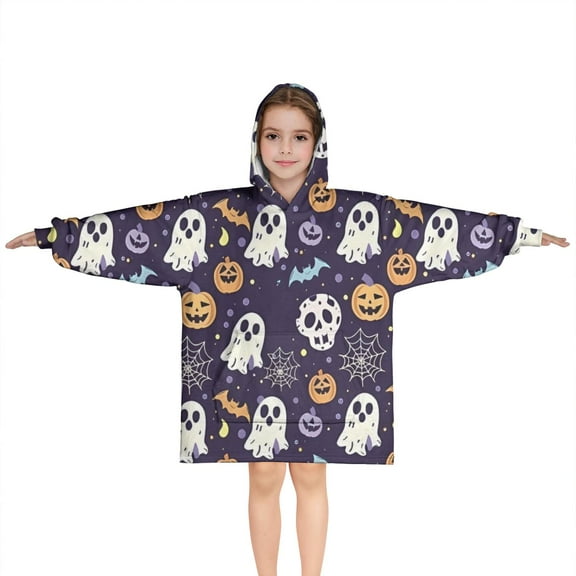 Dark Halloween Pattern Blanket Hoodies for Kids 6-13YR Oversize Wearable Blanket Hoodies for Boys Girls Teens