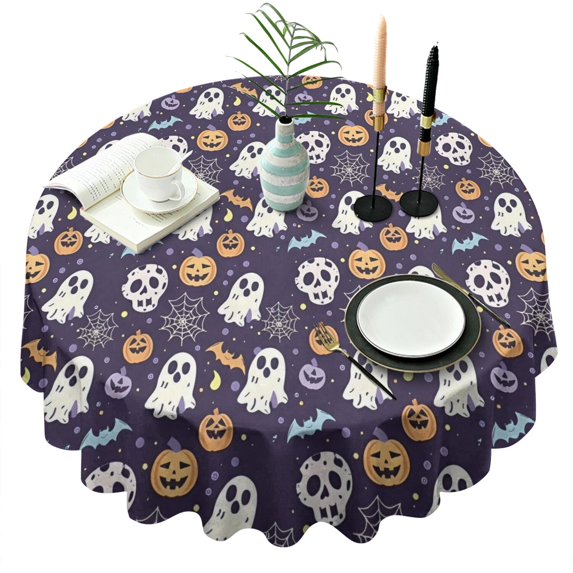 Dark Halloween Pattern Round Tablecloth 60"x60",Wrinkle Wipeable Table Cloth for Kitchen Dining Room Picnic Patio Party