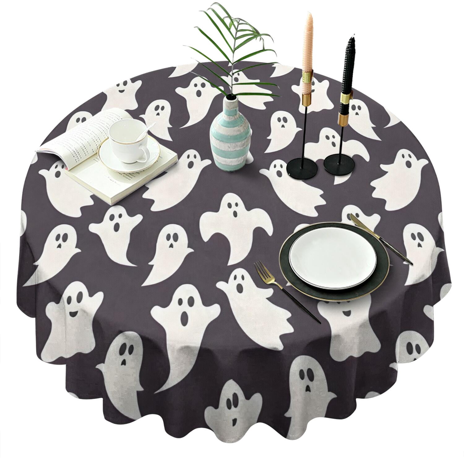 Cute Halloween Ghosts Pattern Round Tablecloth 60