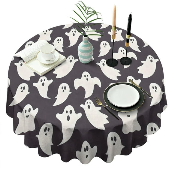 Cute Halloween Ghosts Pattern Round Tablecloth 60"x60",Wrinkle Wipeable Table Cloth for Kitchen Dining Room Picnic Patio Party