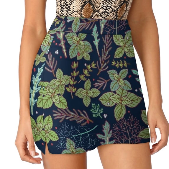 Dark Herbs Pattern Women's skirt With Hide Pocket Tennis Skirt Golf Skirts Badminton Skirts Running skirts Basil Thyme Greens