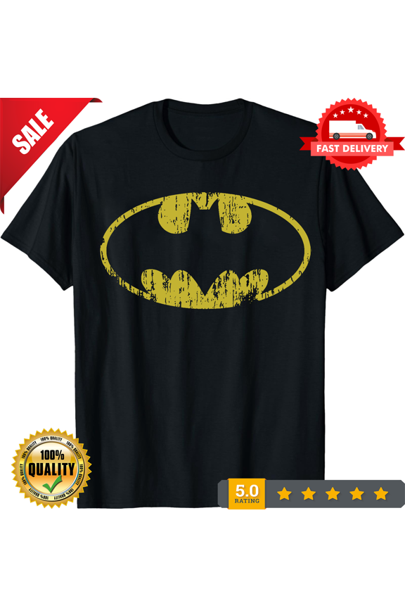 Dark Hero Classic Bat Signal Logo Distressed Shirt Licensed Comic Book Tee Black, LIMITED EDITION-TH65883