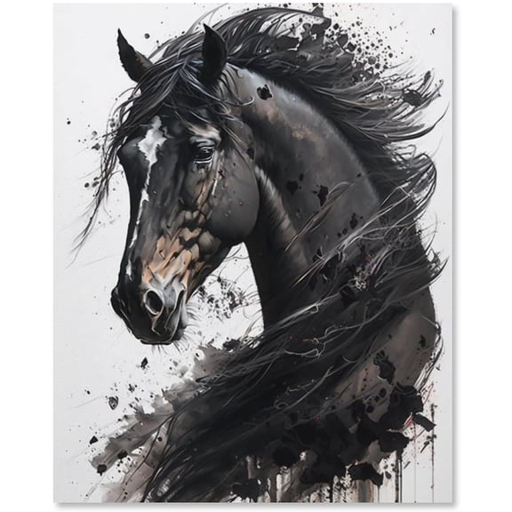 Dark Horse Decor Canvas Painting Splash Ink Wildlife Art Panel Wall Picture Poster Wall Decor Sofa Background Painting Entrance Wall Decor Painting 12x16 inch Unframed