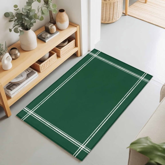 Black Simple Geometric Lines Border Round Rug 5ft Orange Washable Area ...