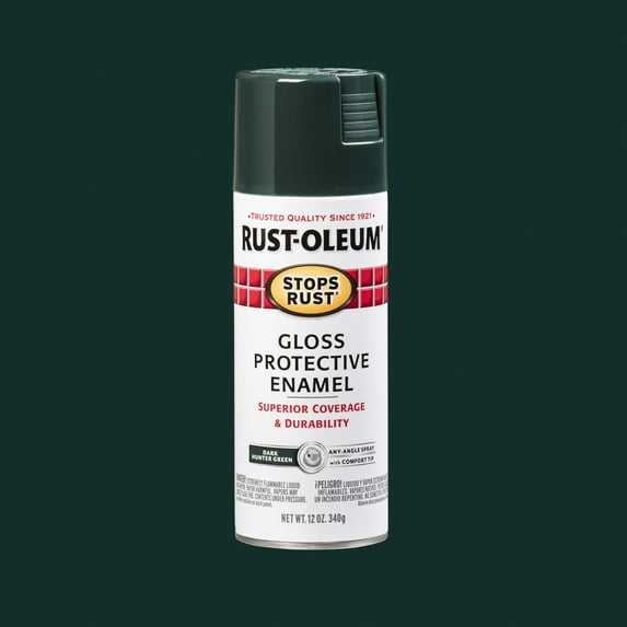 Dark Hunter Green, Rust-Oleum Stops Rust Protective Enamel Gloss Spray Paint-7733830, 12 oz
