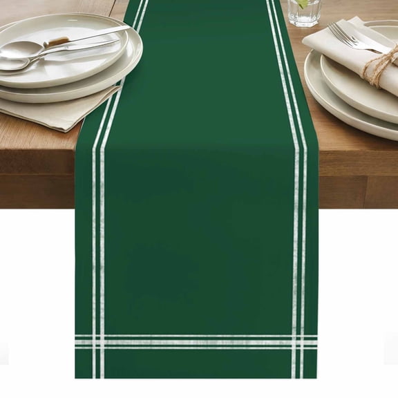 Dark Hunter Green Table Runner-36 Inch Long Olive Green Table Runners Linen Burlap Tablerunner for Kitchen Dining Room Holiday Party