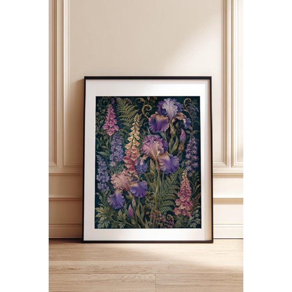 Dark Iris Garden Poster, Moody Floral Wall Art