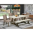 thumbnail image 1 of East West Furniture V-Style 6-piece Wood Dining Set with Linen Seat in Brown, 1 of 6
