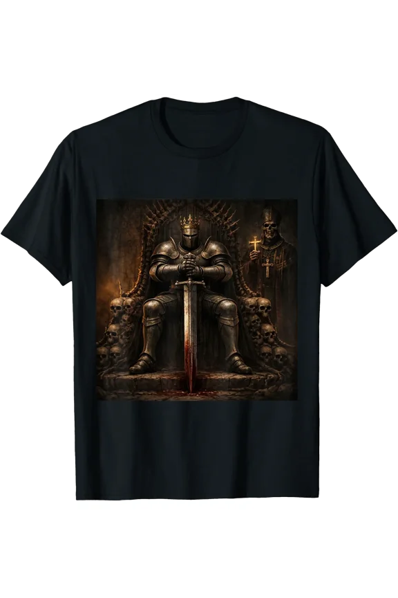 Dark King Knight Throne Medieval Fantasy Art T-Shirt