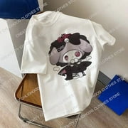 Dark Kuromi Melody T-shirt Women Cotton Y2K Sanrio Anime Tee Shirt Kawaii Cartoon Casual Clothes Fashion Harajuku Streetwear Top