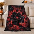 thumbnail image 1 of Dark Layered Flower Against Radiating Crimson Light, Cozy Flannel Blanket with Dramatic Floral Fantasy Print, Housewarming Gift for Dark Fantasy Florals, Home Decor for Bedroom and Living Room, 1 of 7