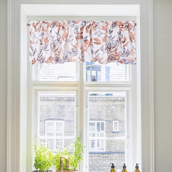 Dark Leaves Window Curtain Valance Gold Silver Window Treatment Valances Small Window Kitchen Curtains DIY