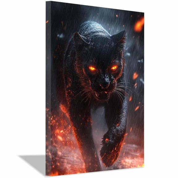 Dark Leopard with Fiery Eyes,Framed Intense Leopard Prints,Dramatic Animal Art,Suitable for Living Room,Bedroom,Office,Hallway,Home Decor,Wrapped Canvas Art,Ready to Hang - 12"L x 8"W