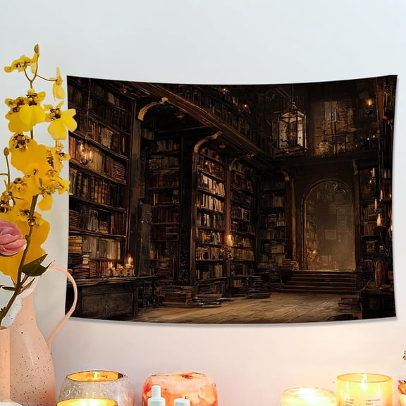 Dark Library Tapestry, Mystical Bookshelf Wall Hanging, Vintage Aesthetic Decor for Bedroom, Living Room, Study 40x30 Inch