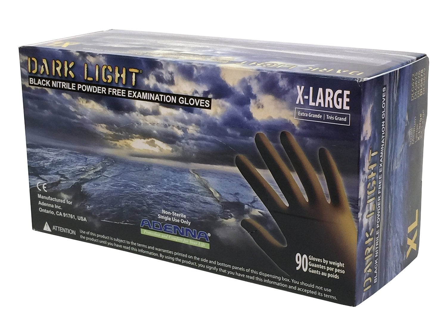 Adenna Dark Light 9 mil Nitrile Powder Free Exam Gloves (Black), Large - Box of 100 (DLG676)
