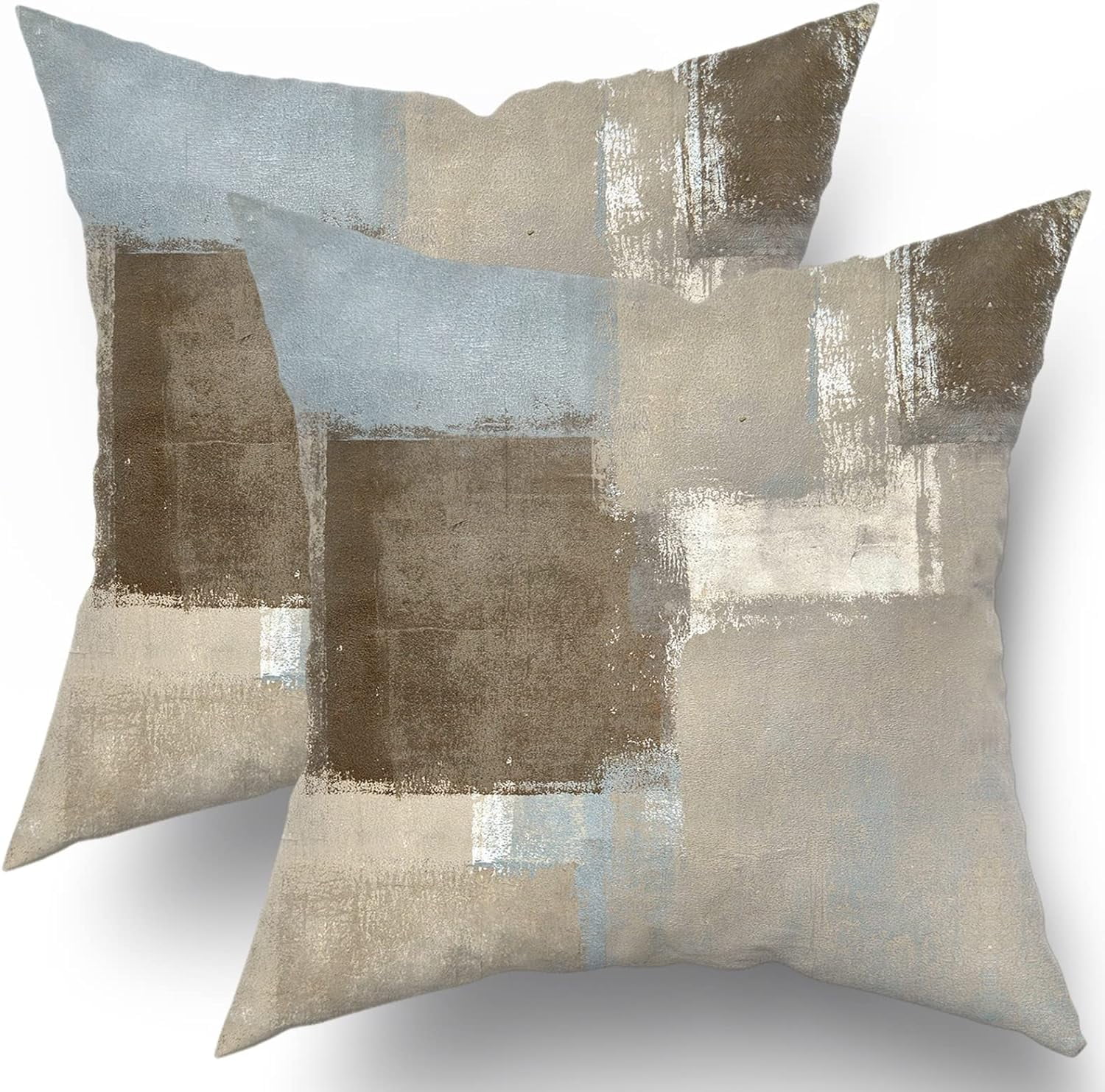 Abstract Brown and Blue Polyester Square Throw Pillow Set