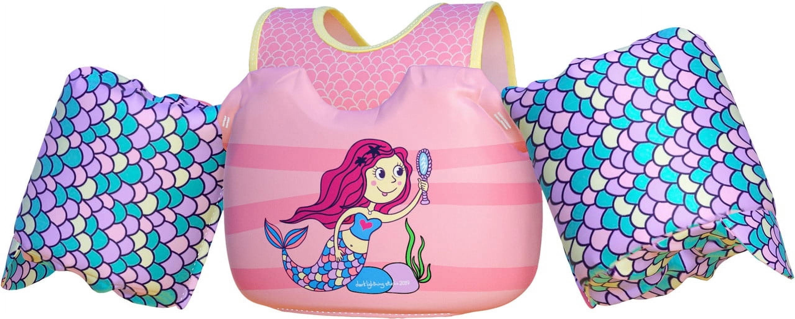 Dark Lightning Coast Guard Approved Life Jacket for Kids, Toddler Swim Vest with Arm Floats for Pool, Mermaid