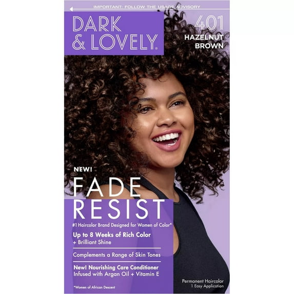 Dark & Lovely Fade Resist Permanent Haircolor, 401 Hazelnut Brown,6 Packs
