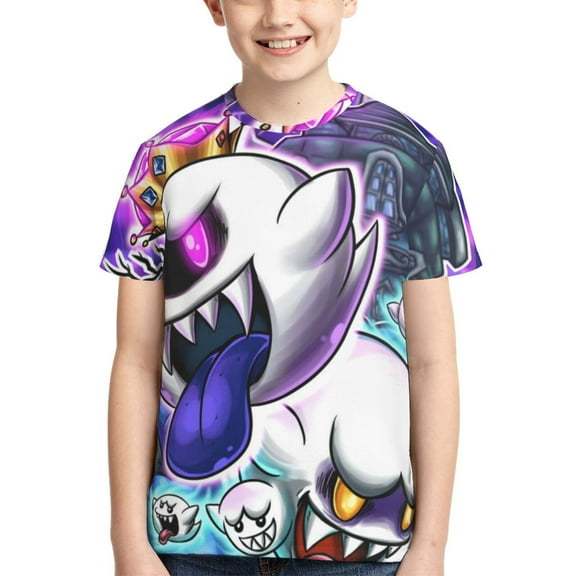 Dark Luigi's Mansion Boo Teen T Shirts Unisex Crewneck Short Sleeve T-Shirt Tees Top For Boys Girls Youth Kids X-Small