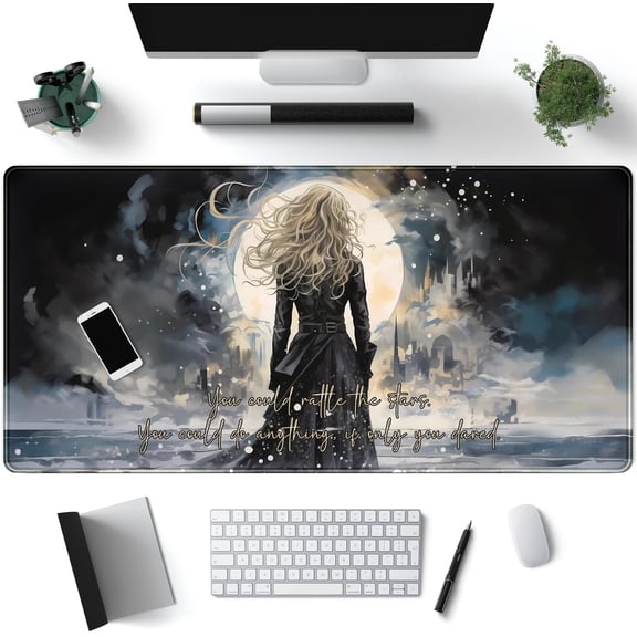 Dark Magic Large Mouse Pad Gaming MTG Playmat Original Paint Desk Mat Adventure Extended Mousepad Art Long Mouse Pads XXL, Cool Desk Pad for Keyboard with Stitched Edges 31.5" X 15.7 "
