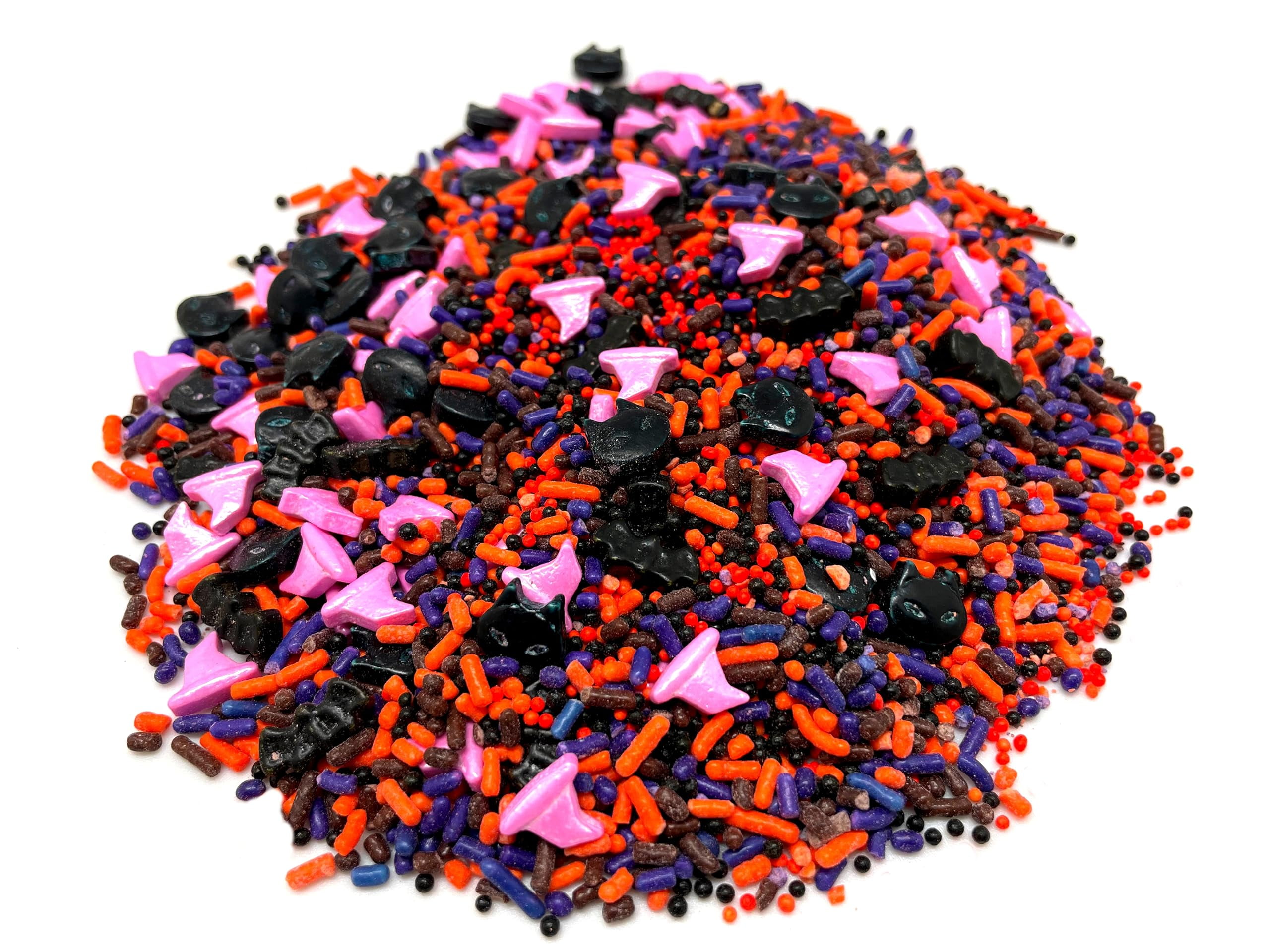 Dark Magic Mix - 8 oz Resealable Bag - Halloween Themed Sprinkle Mix - Featuring Witch's Hats, Black Cats, Bats, Jimmies, and Mini Nonpareils - Holiday Cake and Ice Cream Sprinkles