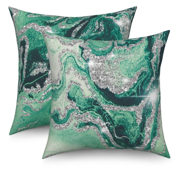 Dark Marble Emerald Green and Black Pillow Covers Set of 2,Emerald Green Pillows Covers,Marble Green and Silver Decor,Modern Minimalist Home Decor,20"x20"