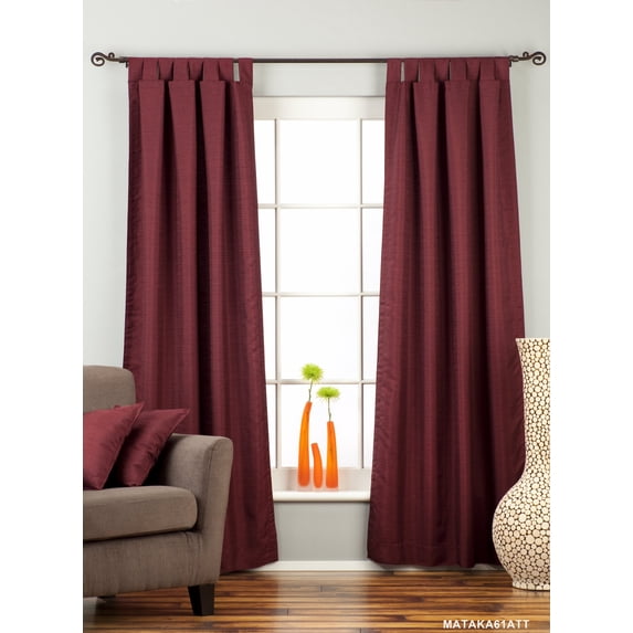 Dark Maroon Tab Top Matka Raw Silk Curtain / Drape - 60W x 120L - Piece