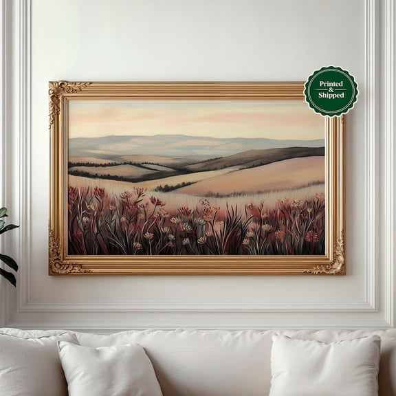 Dark Maroon Wildflower Moody Landscape Poster Unframed Paper Print