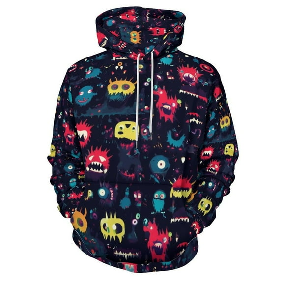 Dark Monster Pattern Regular Fit Hoodie, Sporty Pullover Hooded Sweatshirt for Men Women S
